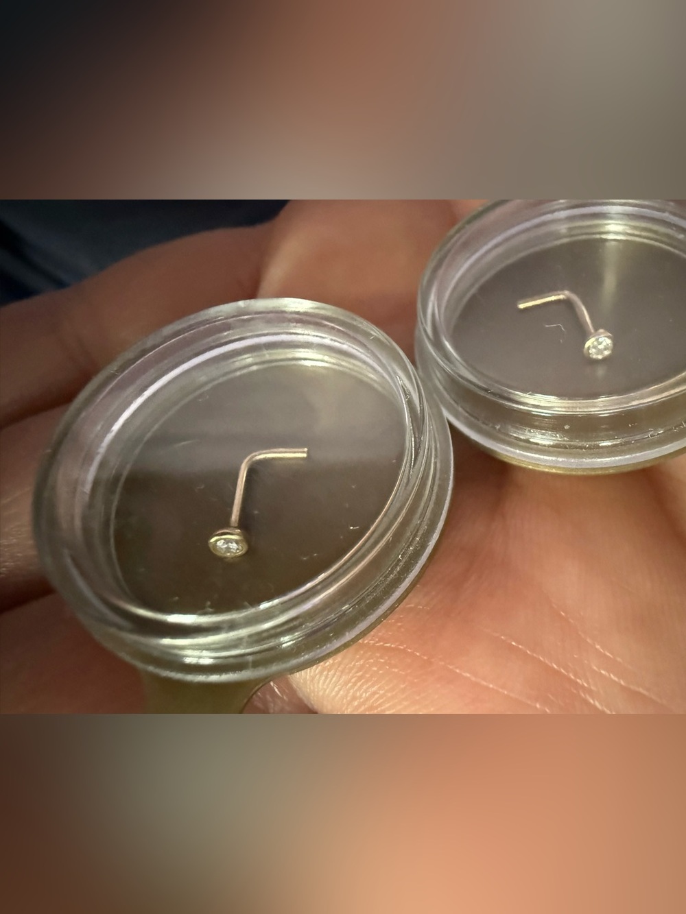 14k Gold, 2mm Bezel Diamond Nose Stud. L Shape. Set of 2